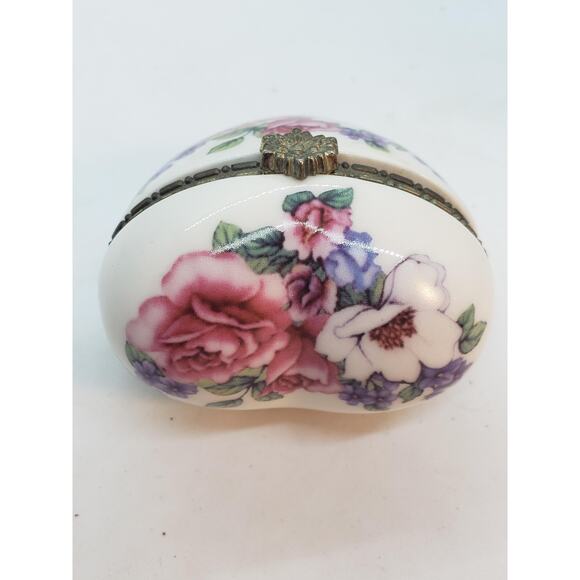 Vintage Porcelain Heart Jewelry Trinket Stash Ring Box Floral Roses 2000 - Picture 5 of 12